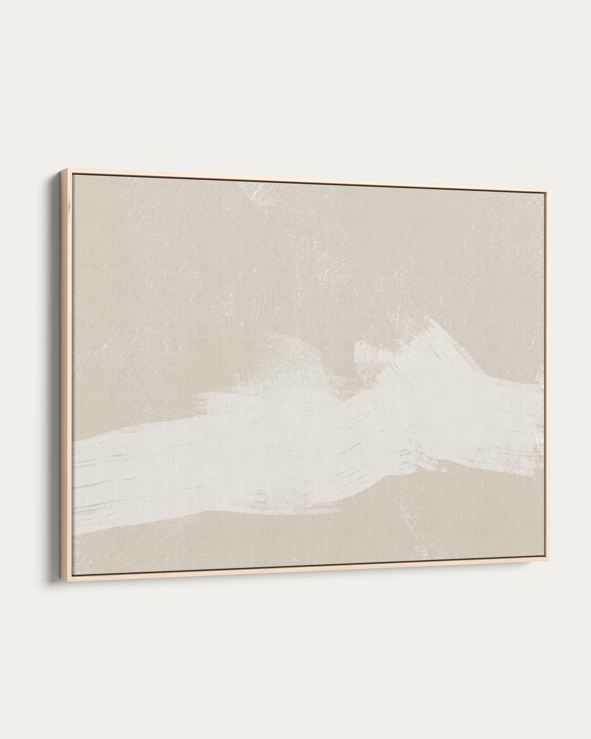 Abstract art piece with a gold frame on a white wall