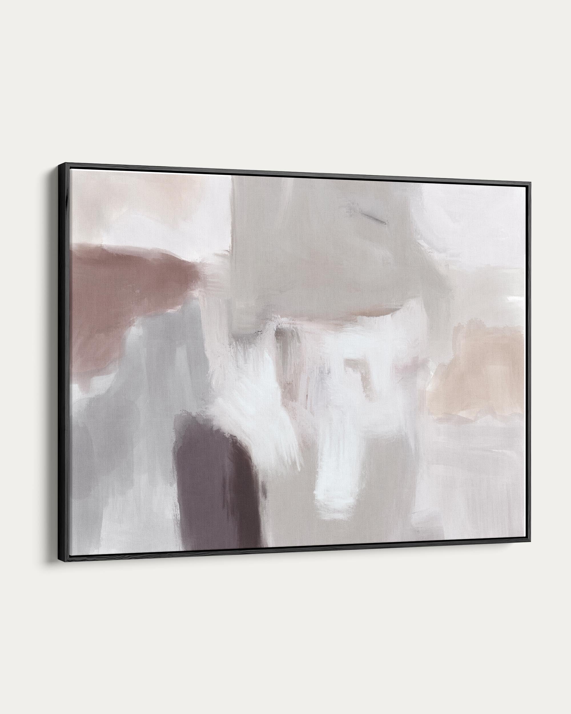 Framed abstract art with soft, blended colors on a white background