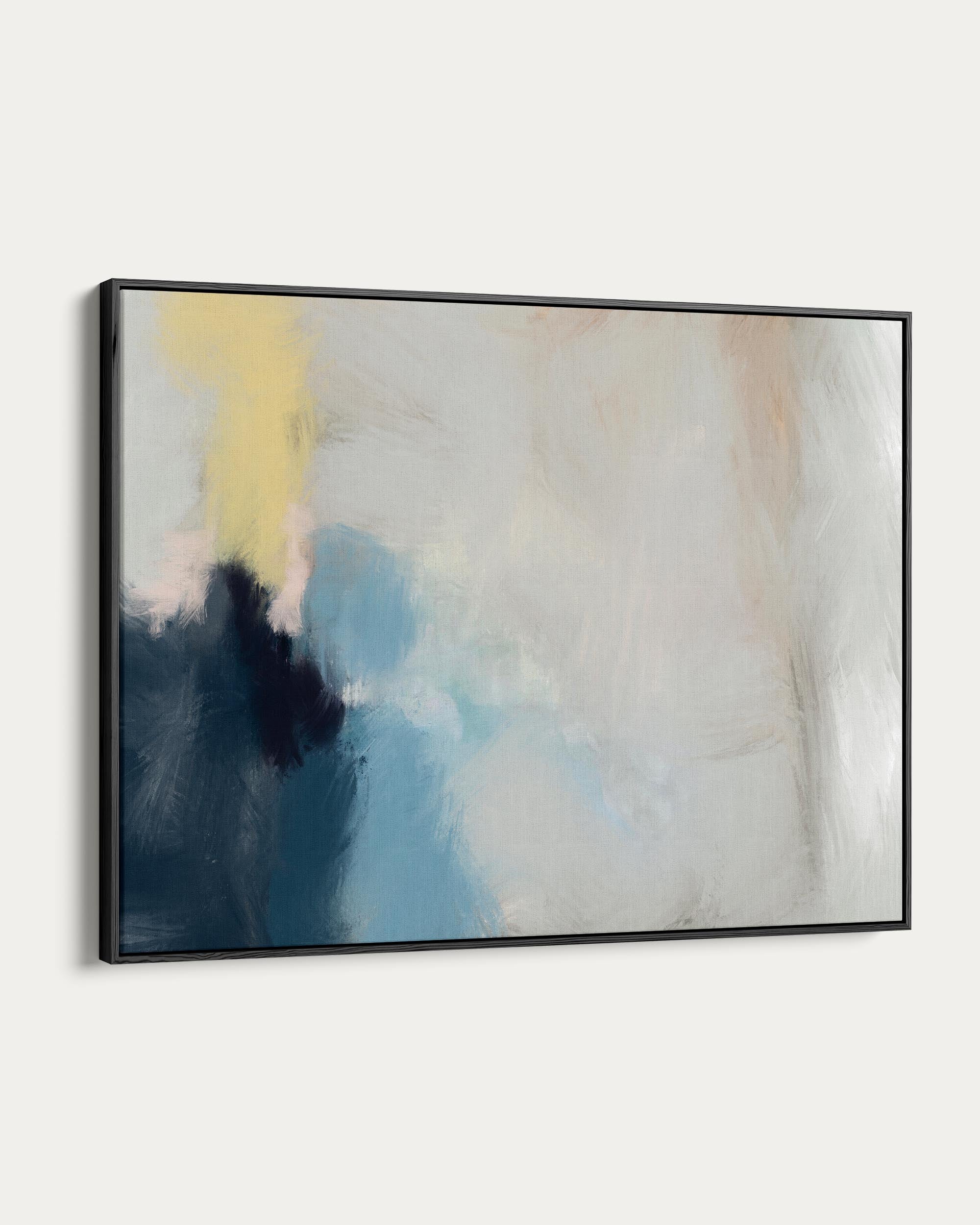 Abstract painting with soft colors on a white wall
