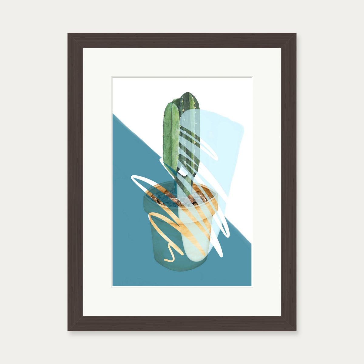 Cactus In A Pot Art Print — 30 x 40 cm — Brown Frame