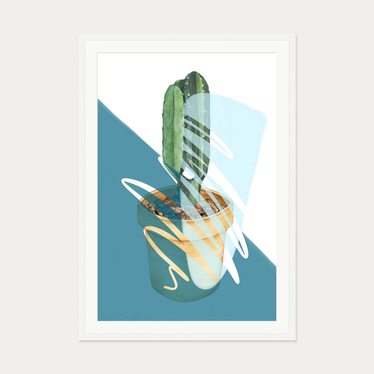 Cactus In A Pot Art Print — 70 x 100 cm — White Frame
