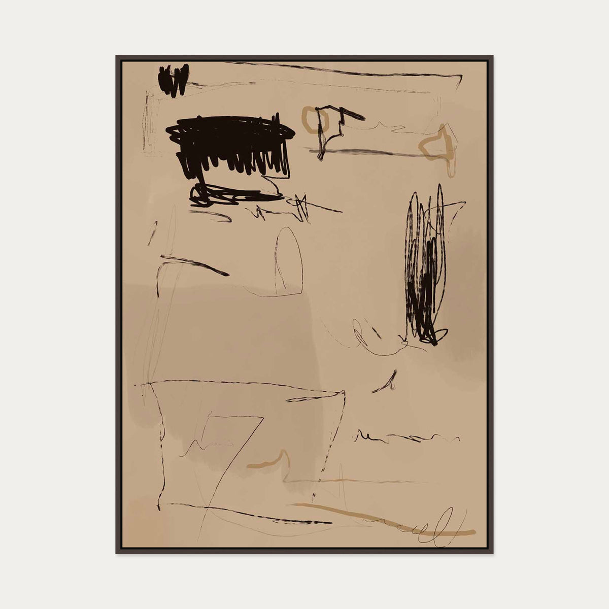 Cave Drawings II Canvas Art — 90 x 120 cm — Brown Frame