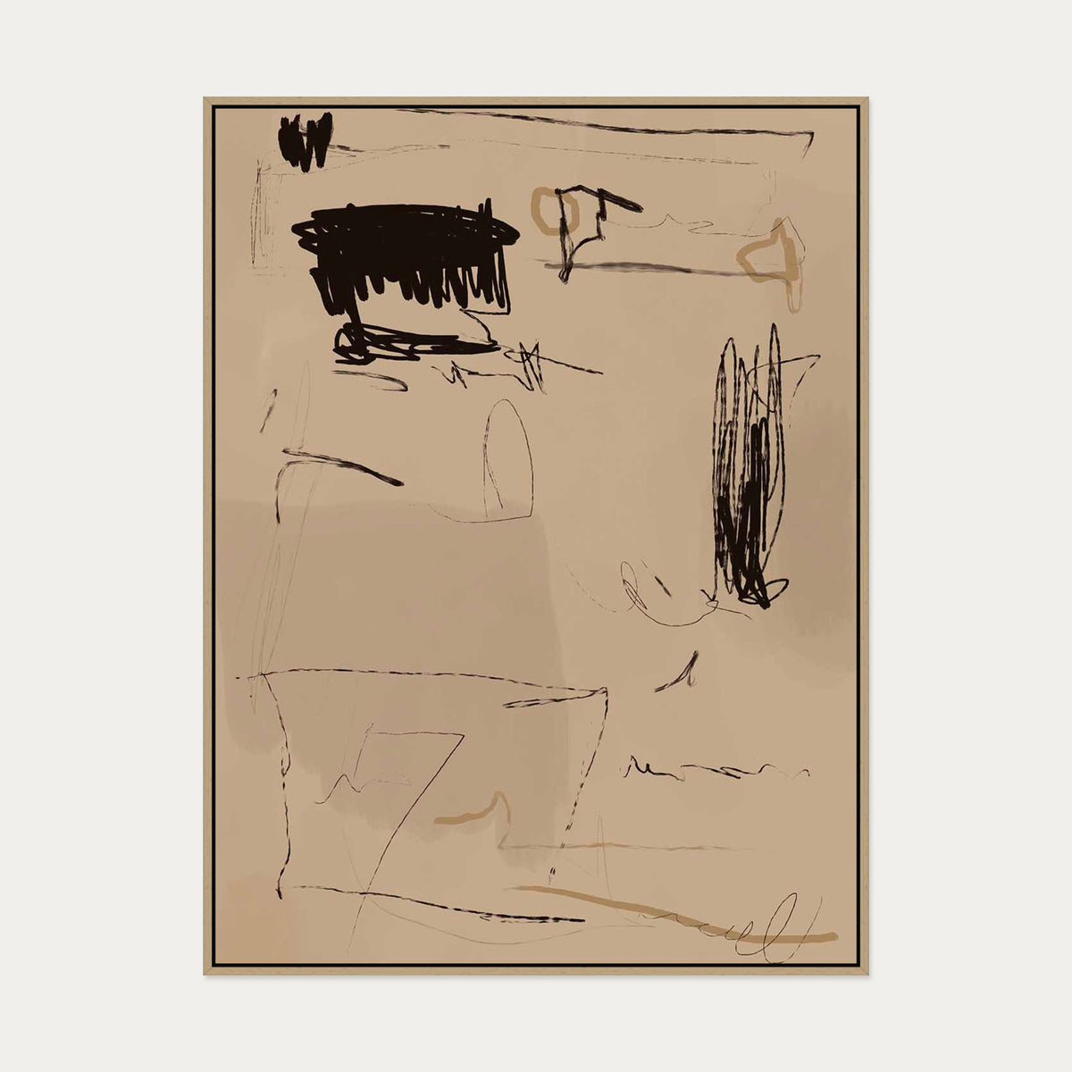 Cave Drawings II Canvas Art — 90 x 120 cm — Oak Frame