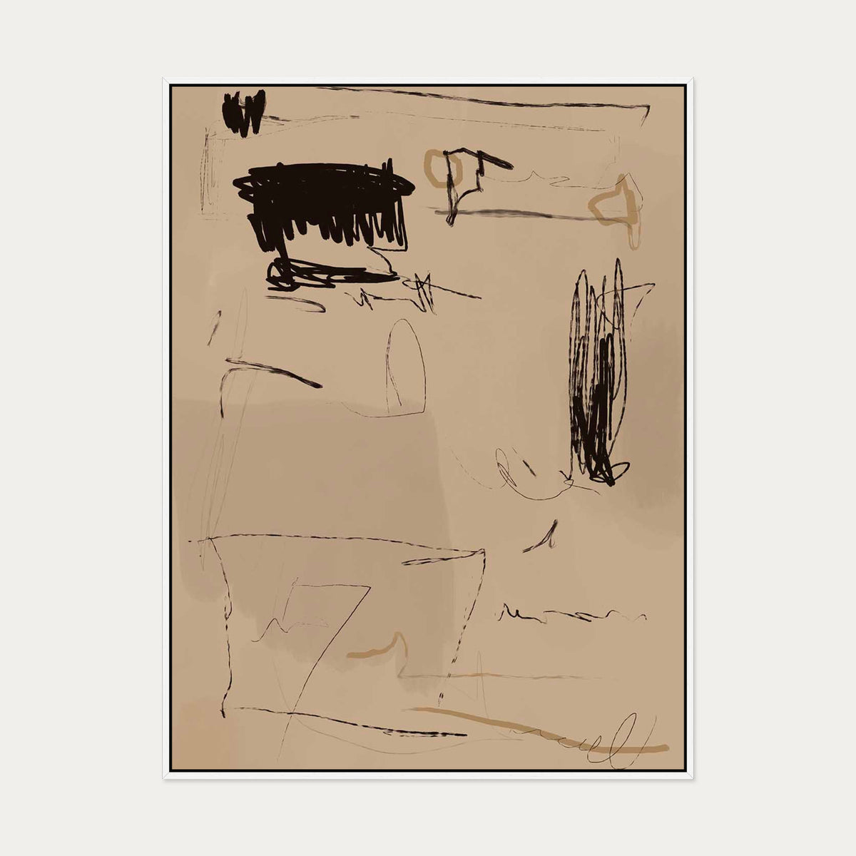 Cave Drawings II Canvas Art — 90 x 120 cm — White Frame