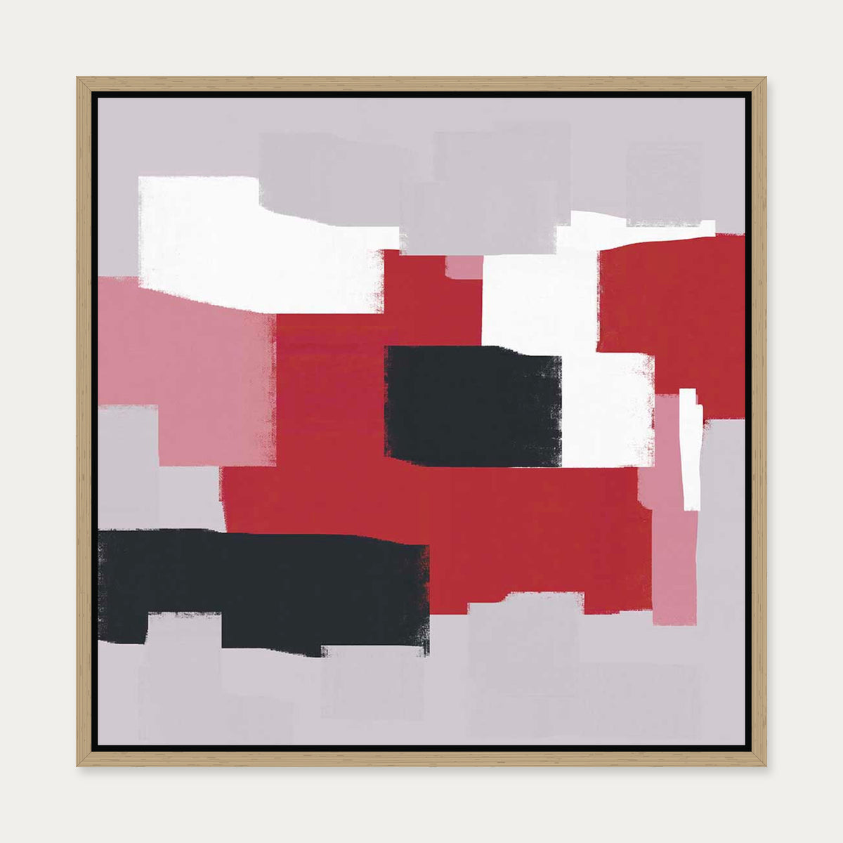 Chromatic Abstract In Red Canvas Art — 50 x 50 cm — Oak Frame