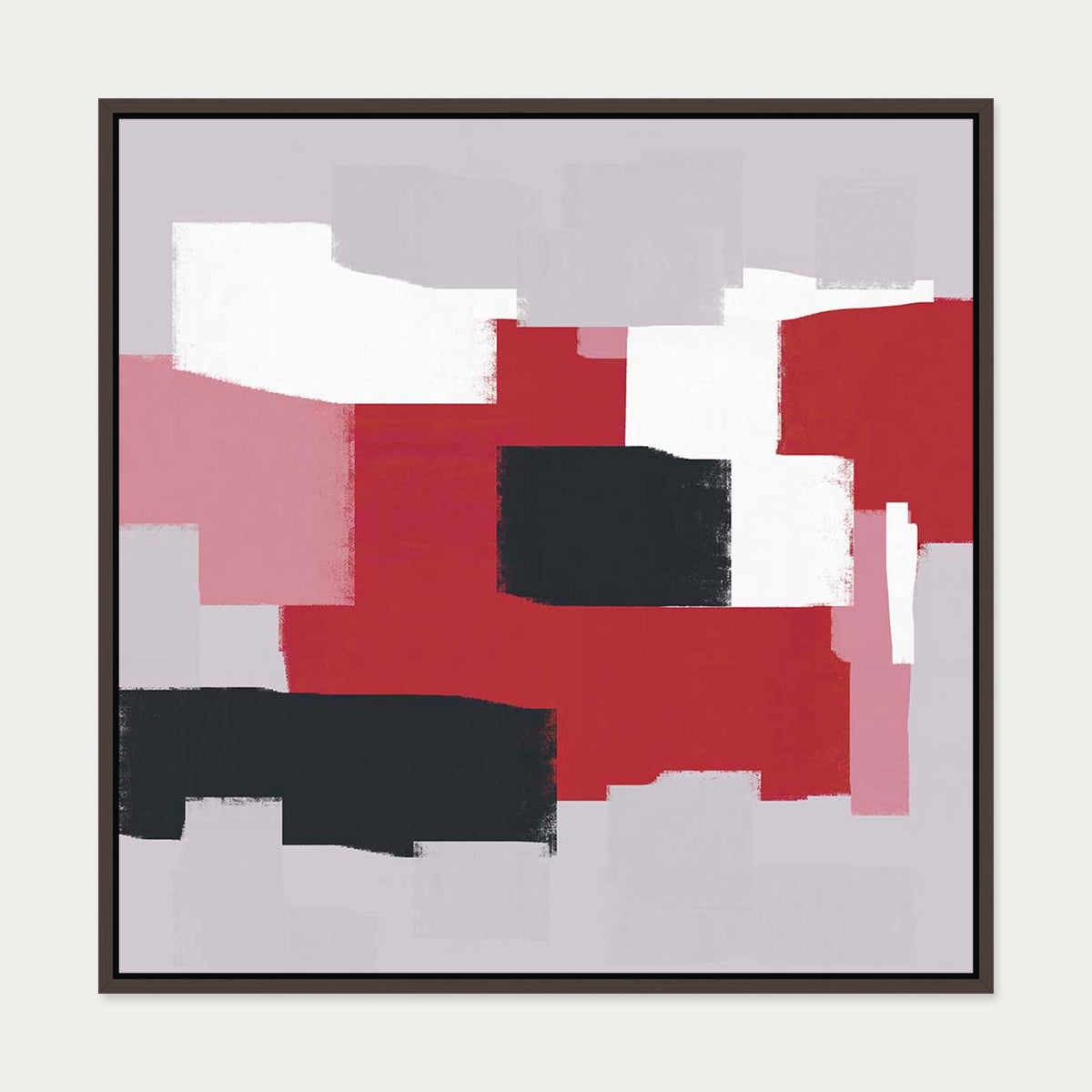 Chromatic Abstract In Red Canvas Art — 70 x 70 cm — Brown Frame