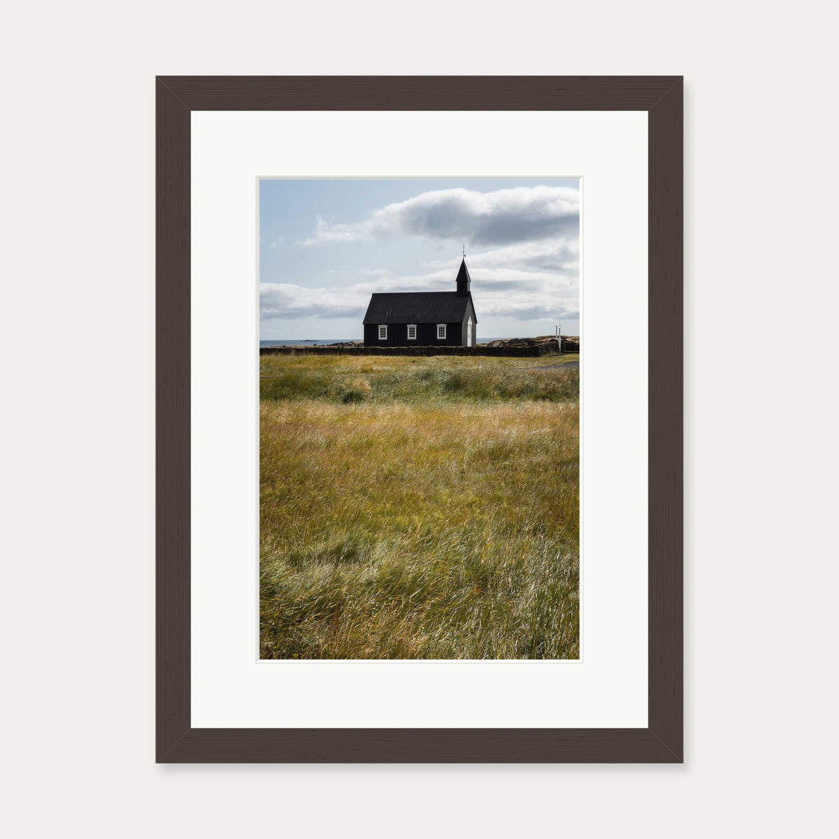 Church In A Field Wall Art Print — 30 x 40 cm — Brown Frame