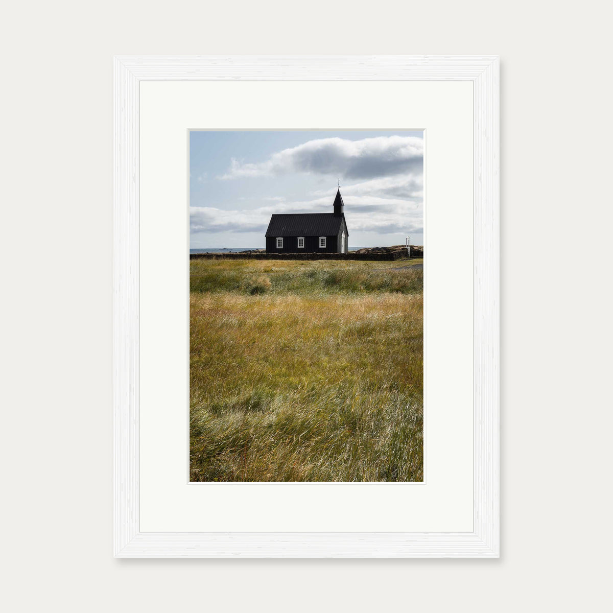 Church In A Field Wall Art Print — 30 x 40 cm — White Frame
