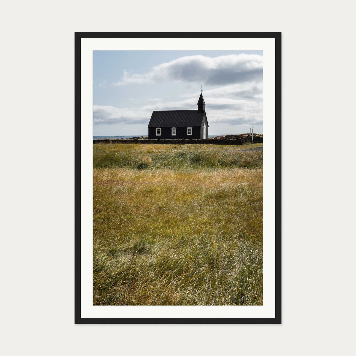 Church In A Field Wall Art Print — 70 x 100 cm — Black Frame