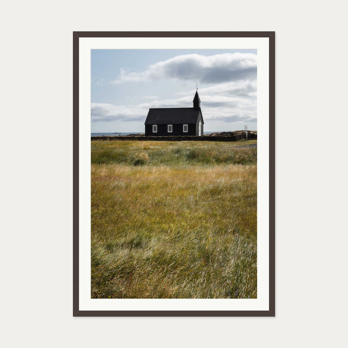 Church In A Field Wall Art Print — 70 x 100 cm — Brown Frame