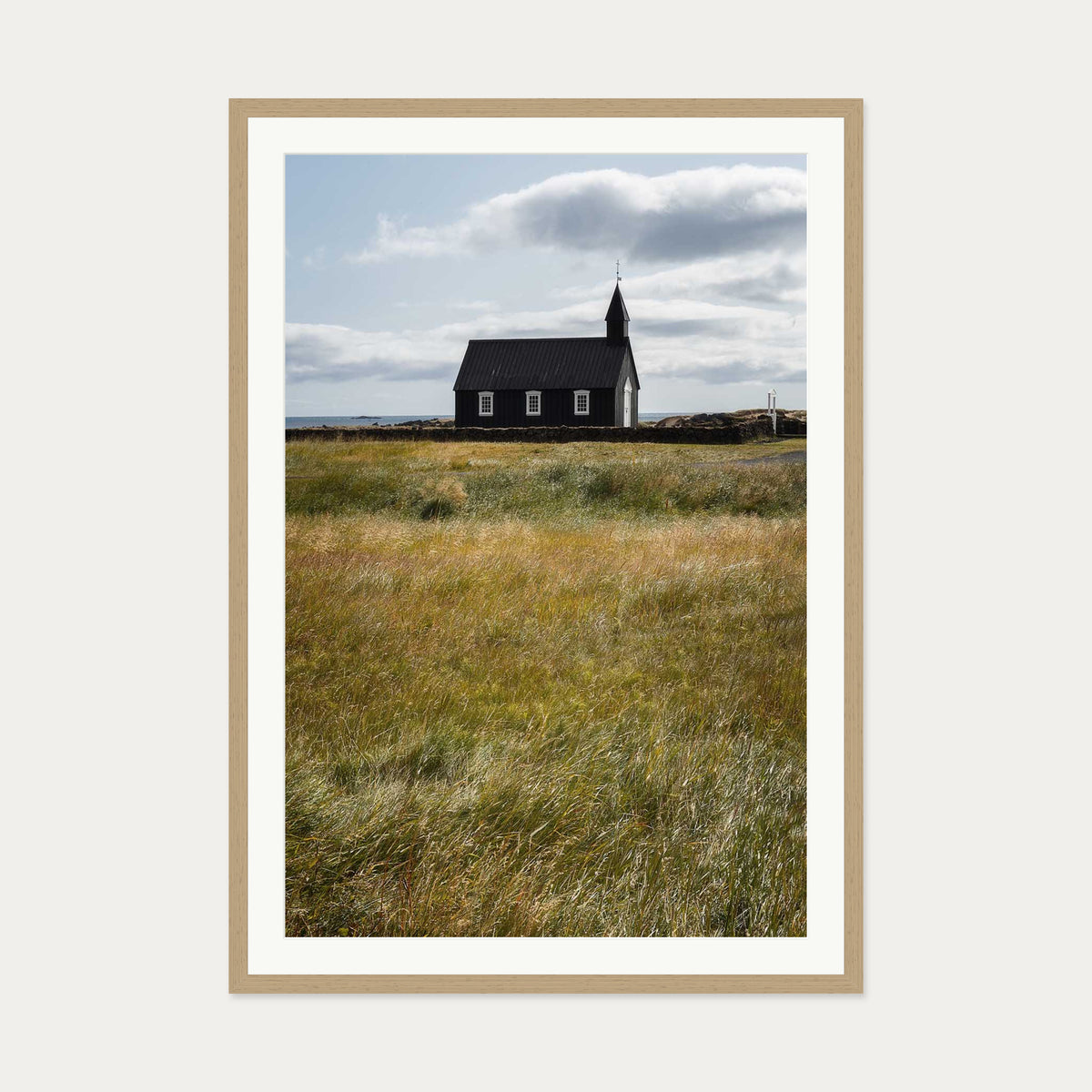 Church In A Field Wall Art Print — 70 x 100 cm — Oak Frame