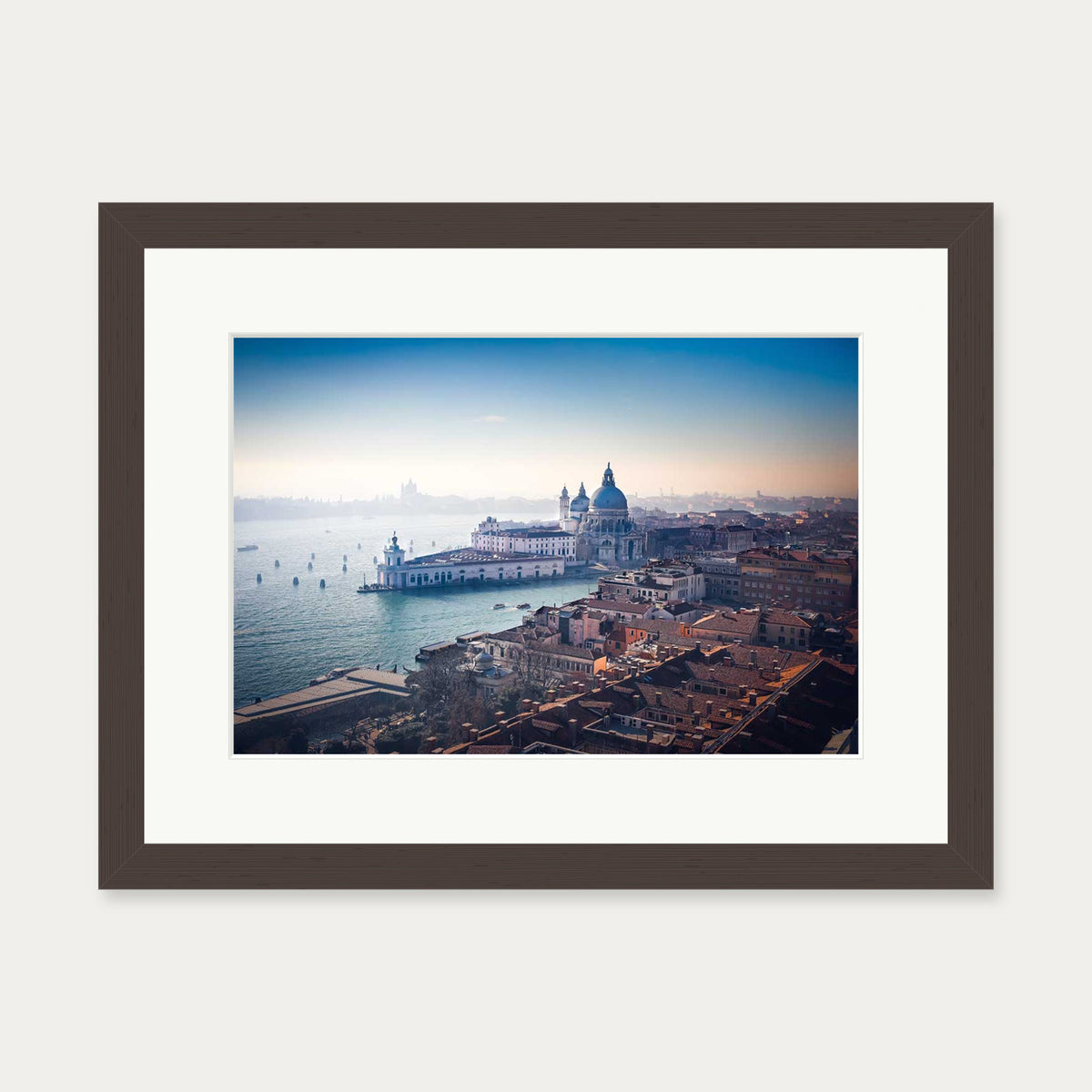 City On The Water Art Print — 30 x 40 cm — Brown Frame