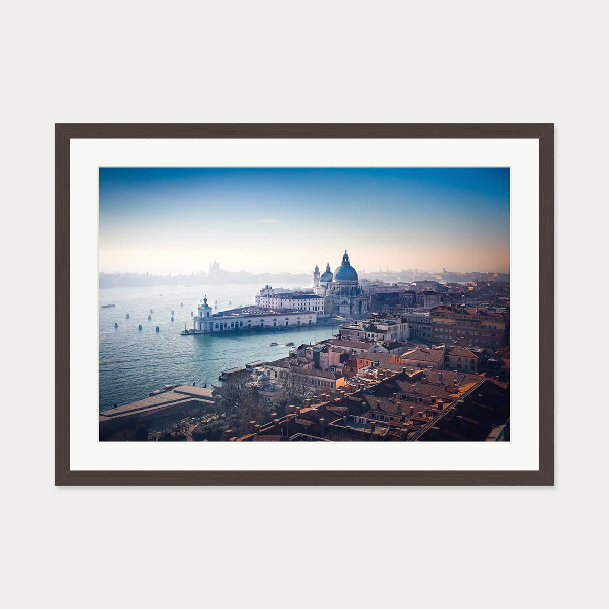 City On The Water Art Print — 50 x 70 cm — Brown Frame