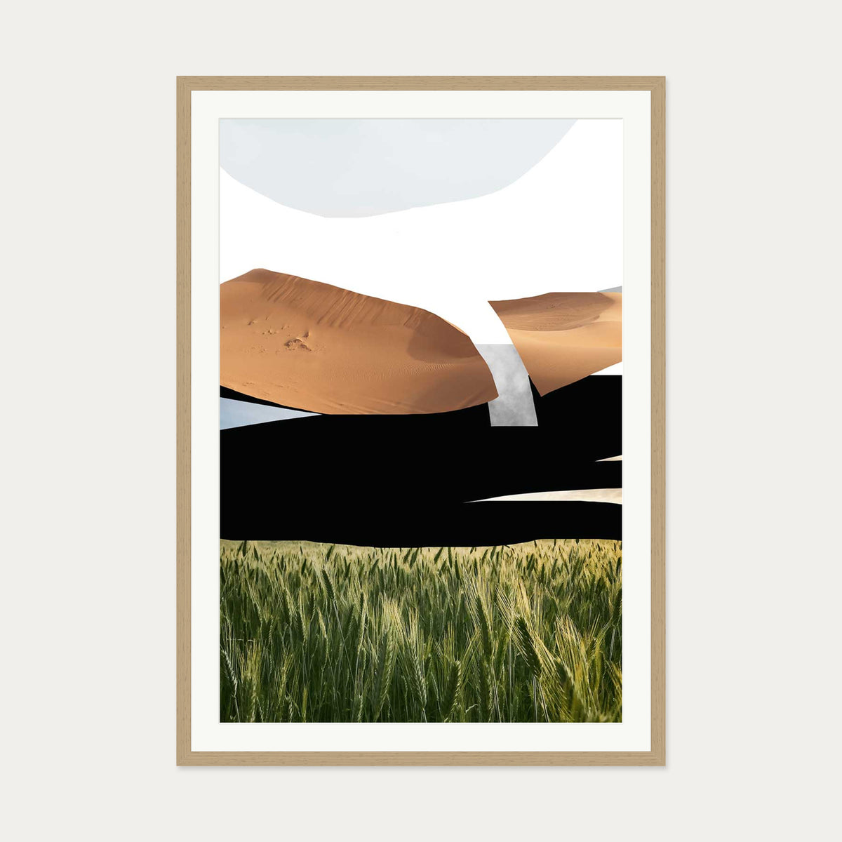 Collage Landscape Art Print — 70 x 100 cm — Oak Frame