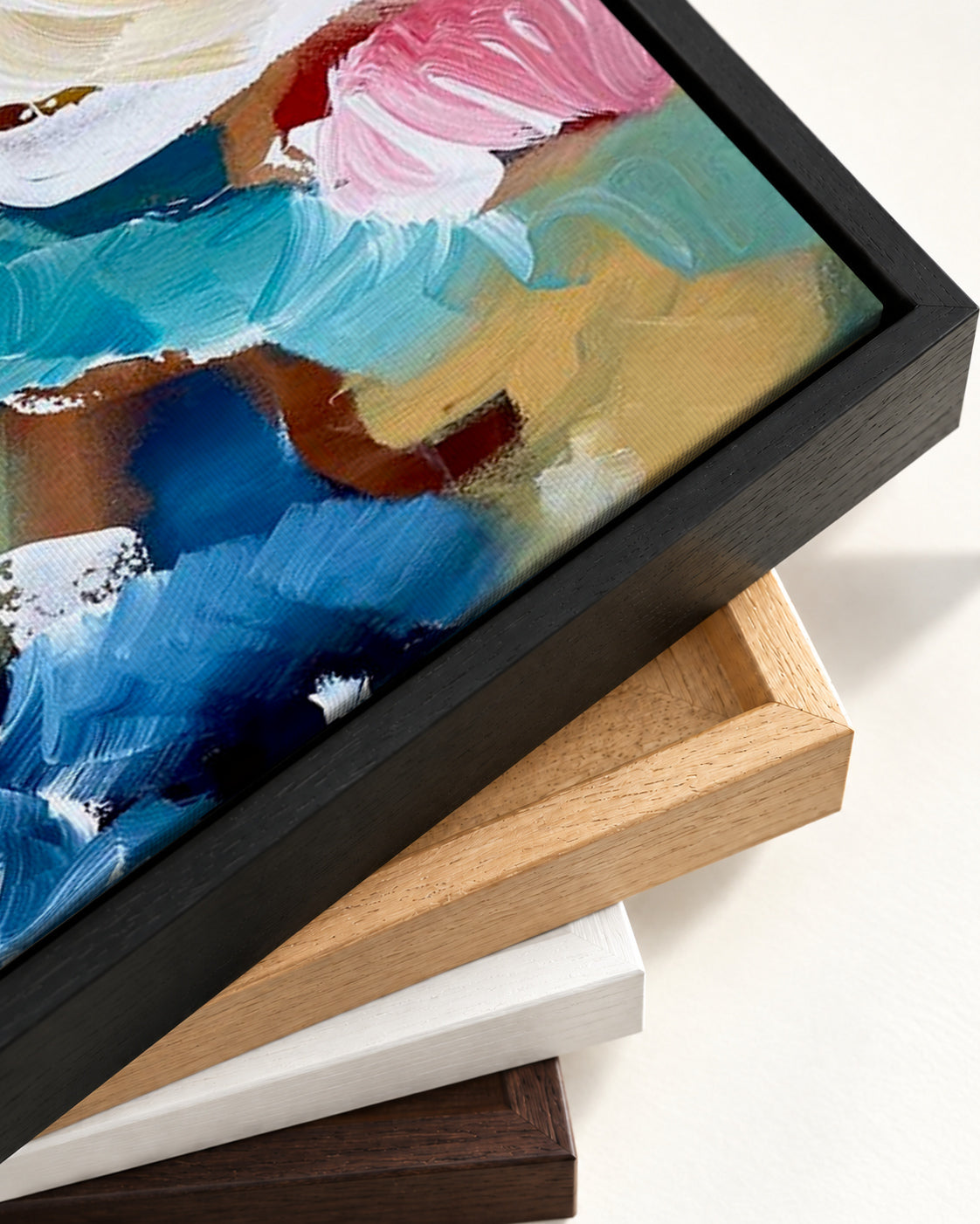 Colliding Colours Canvas Art Art — framed canvas corner and wrapped canvas detail