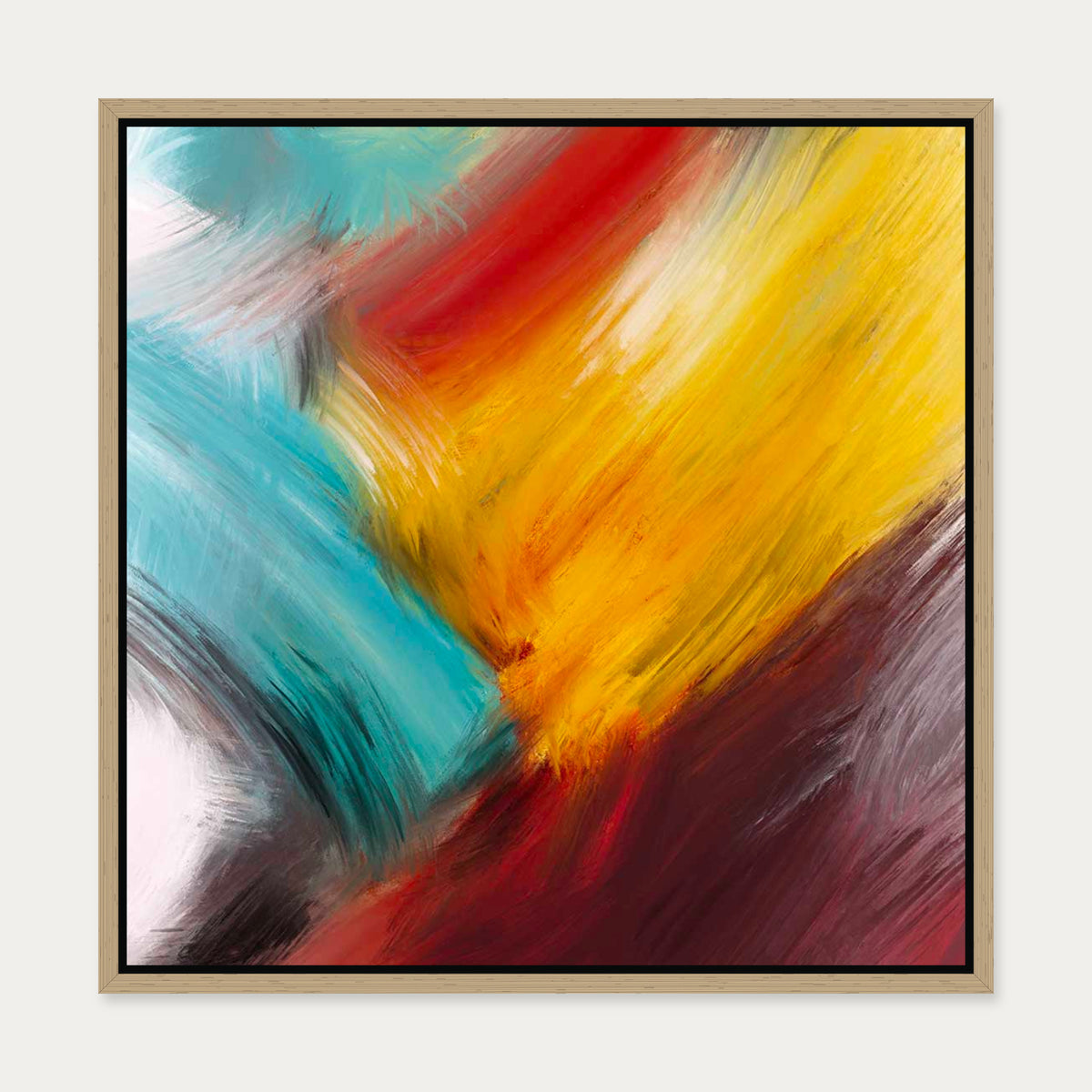 Colour Brush Canvas Art — 50 x 50 cm — Oak Frame