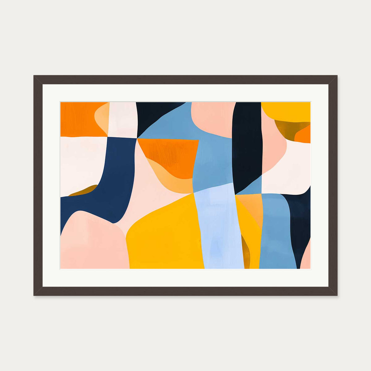 Colourful Geometric Art Print — 50 x 70 cm — Brown Frame