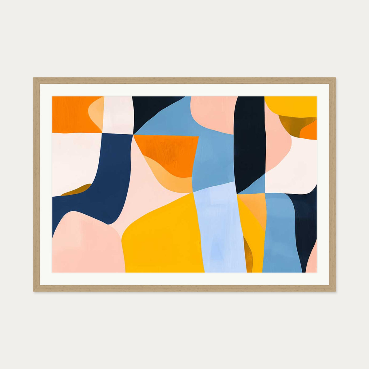 Colourful Geometric Art Print — 70 x 100 cm — Oak Frame