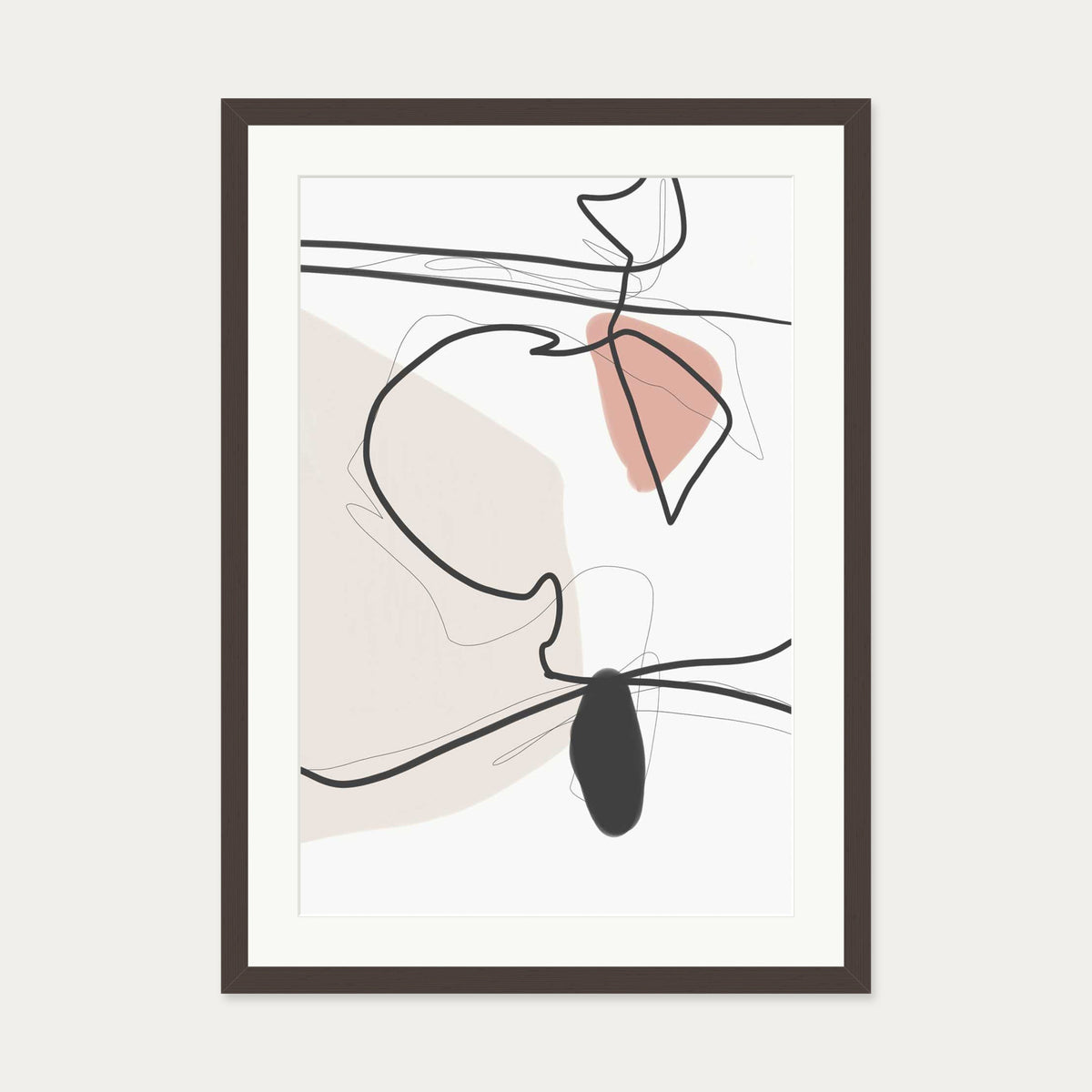 Contemporary Drawing Art Print — 50 x 70 cm — Brown Frame