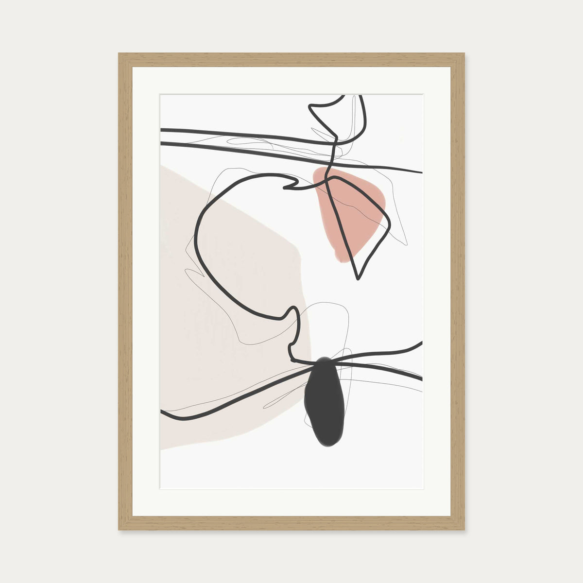 Contemporary Drawing Art Print — 50 x 70 cm — Oak Frame