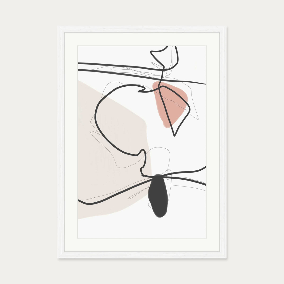 Contemporary Drawing Art Print — 50 x 70 cm — White Frame