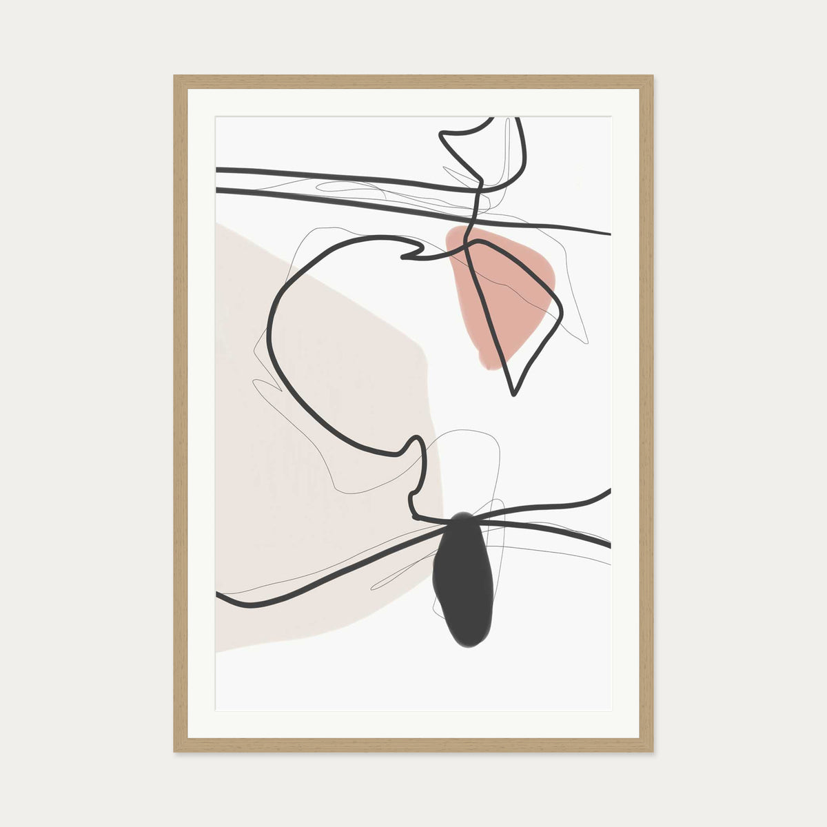 Contemporary Drawing Art Print — 70 x 100 cm — Oak Frame