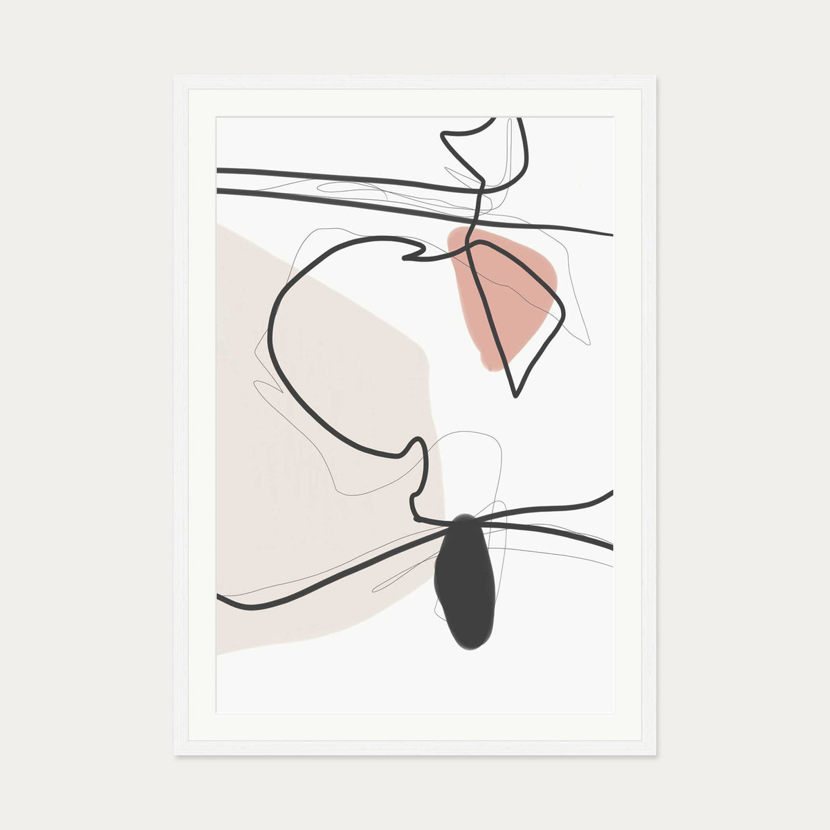 Contemporary Drawing Art Print — 70 x 100 cm — White Frame