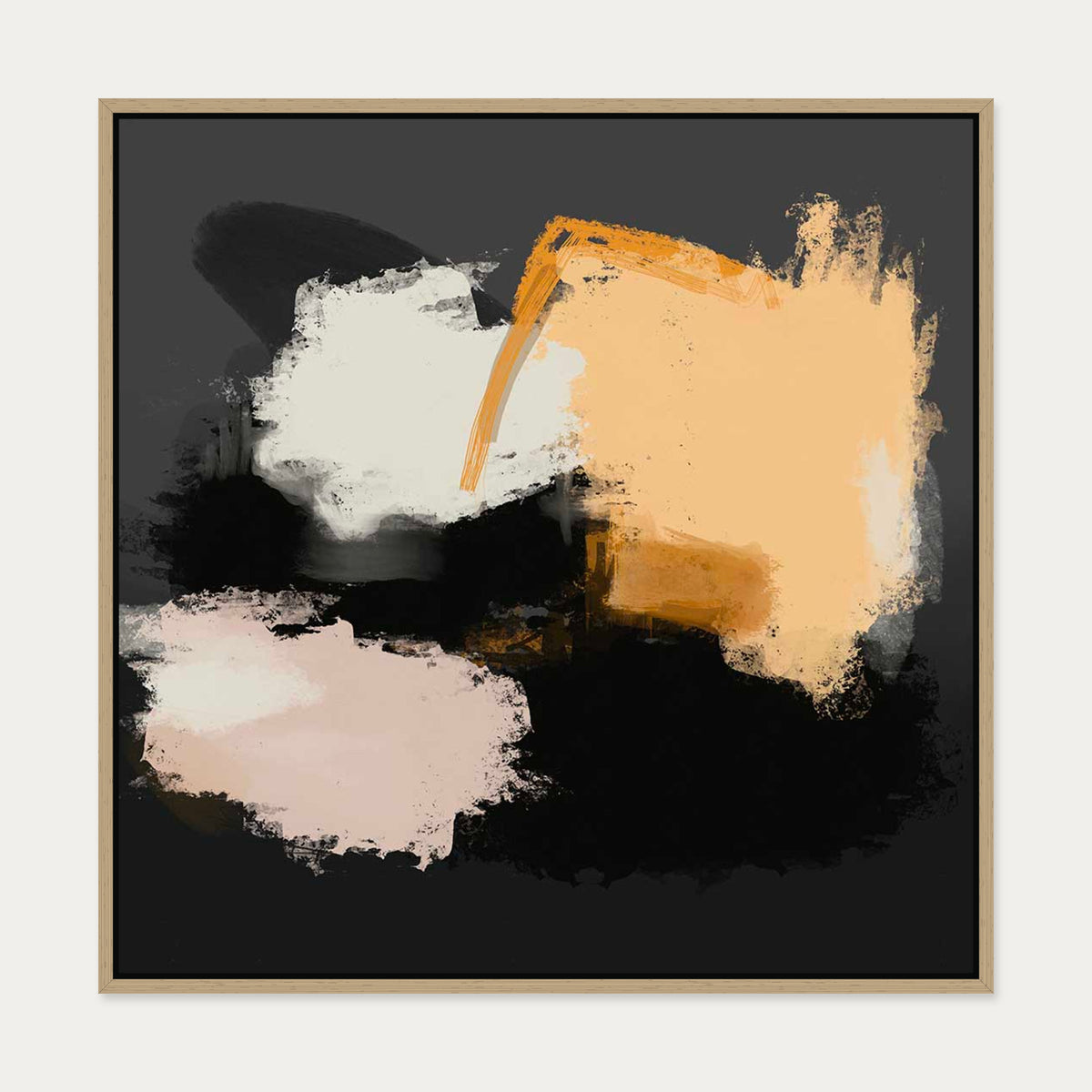 Coral Wash Canvas Art — 70 x 70 cm — Oak Frame