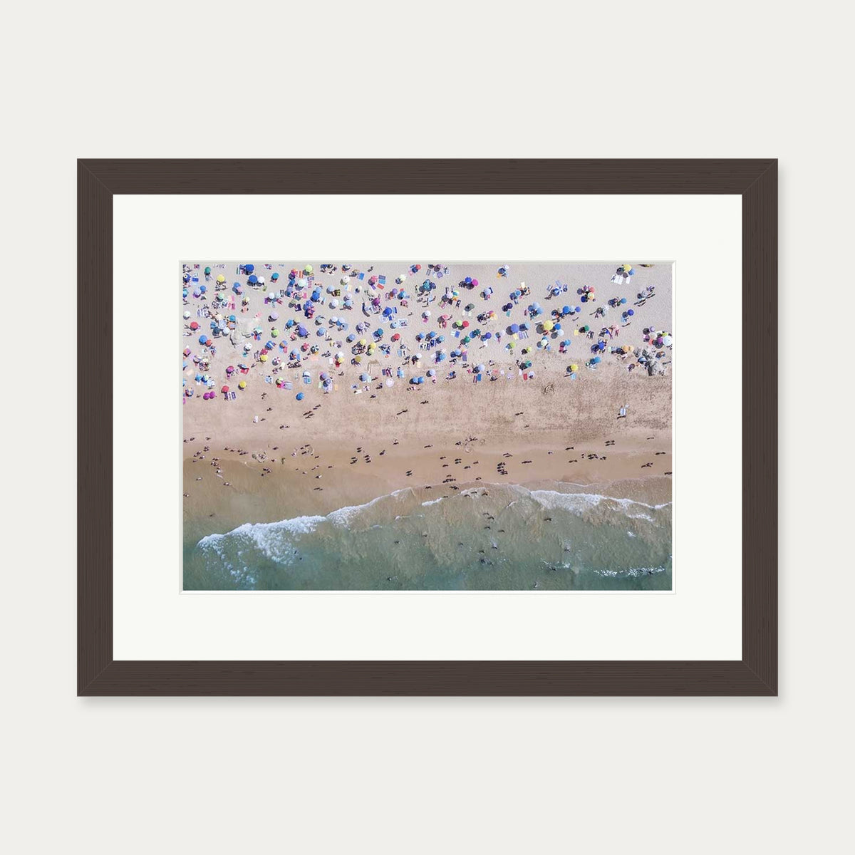Crowded Beach Wall Art Print — 30 x 40 cm — Brown Frame
