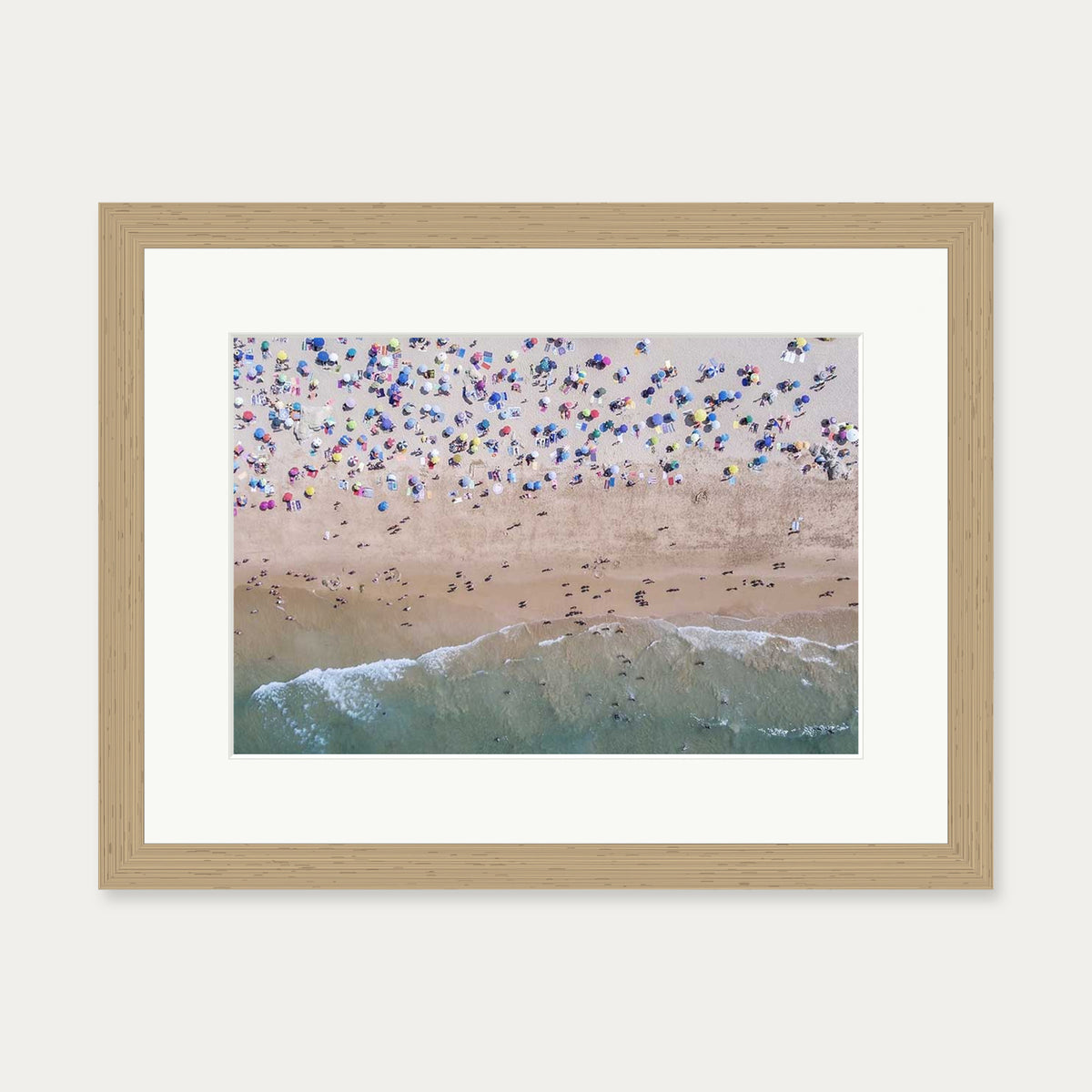 Crowded Beach Wall Art Print — 30 x 40 cm — Oak Frame