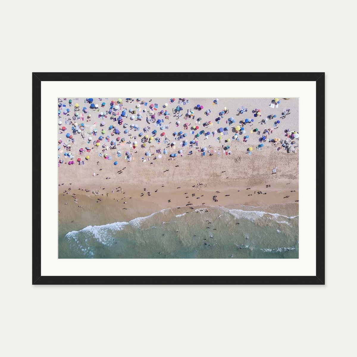 Crowded Beach Wall Art Print — 50 x 70 cm — Black Frame