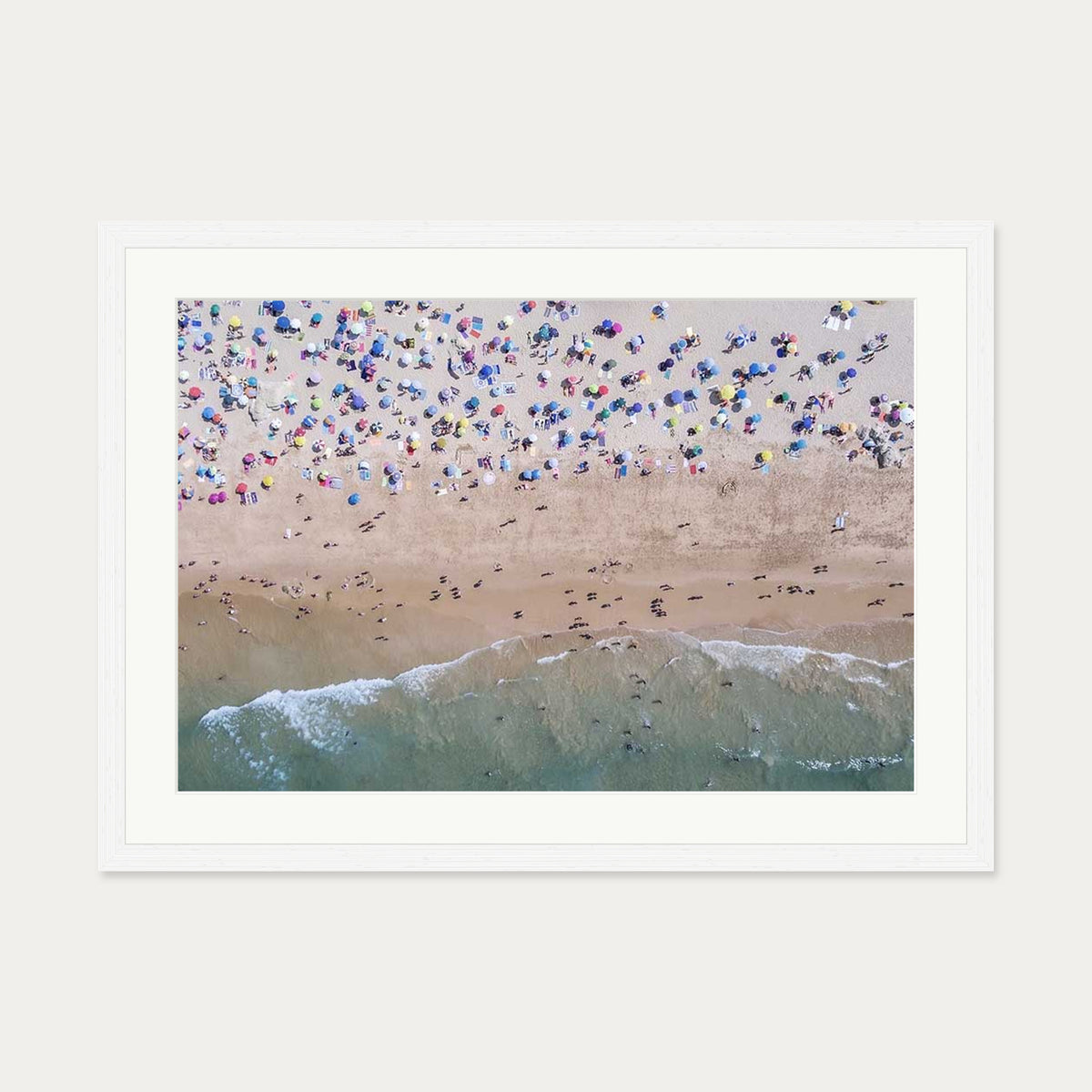 Crowded Beach Wall Art Print — 50 x 70 cm — White Frame