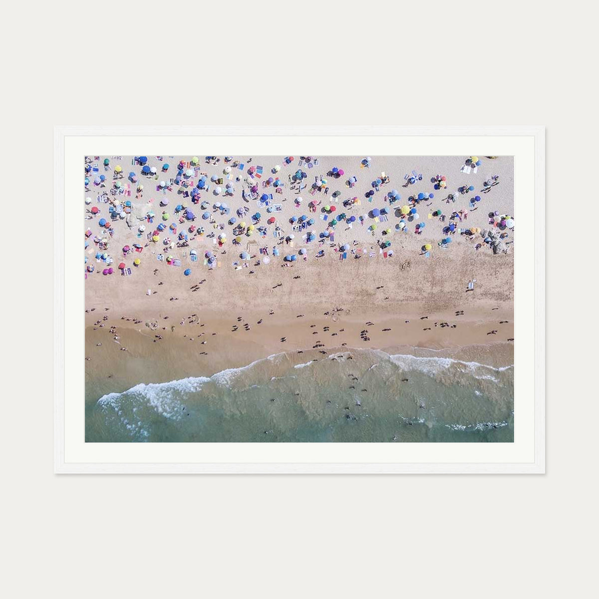 Crowded Beach Wall Art Print — 70 x 100 cm — White Frame