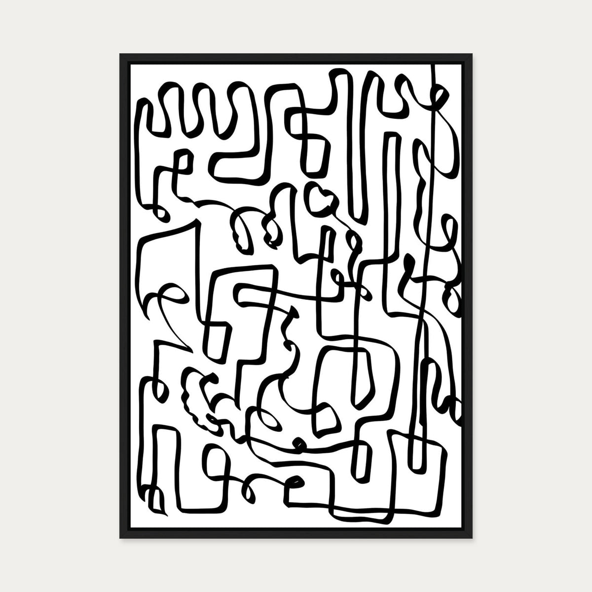 Curved Black Lines Canvas Art — 50 x 70 cm — Black Frame