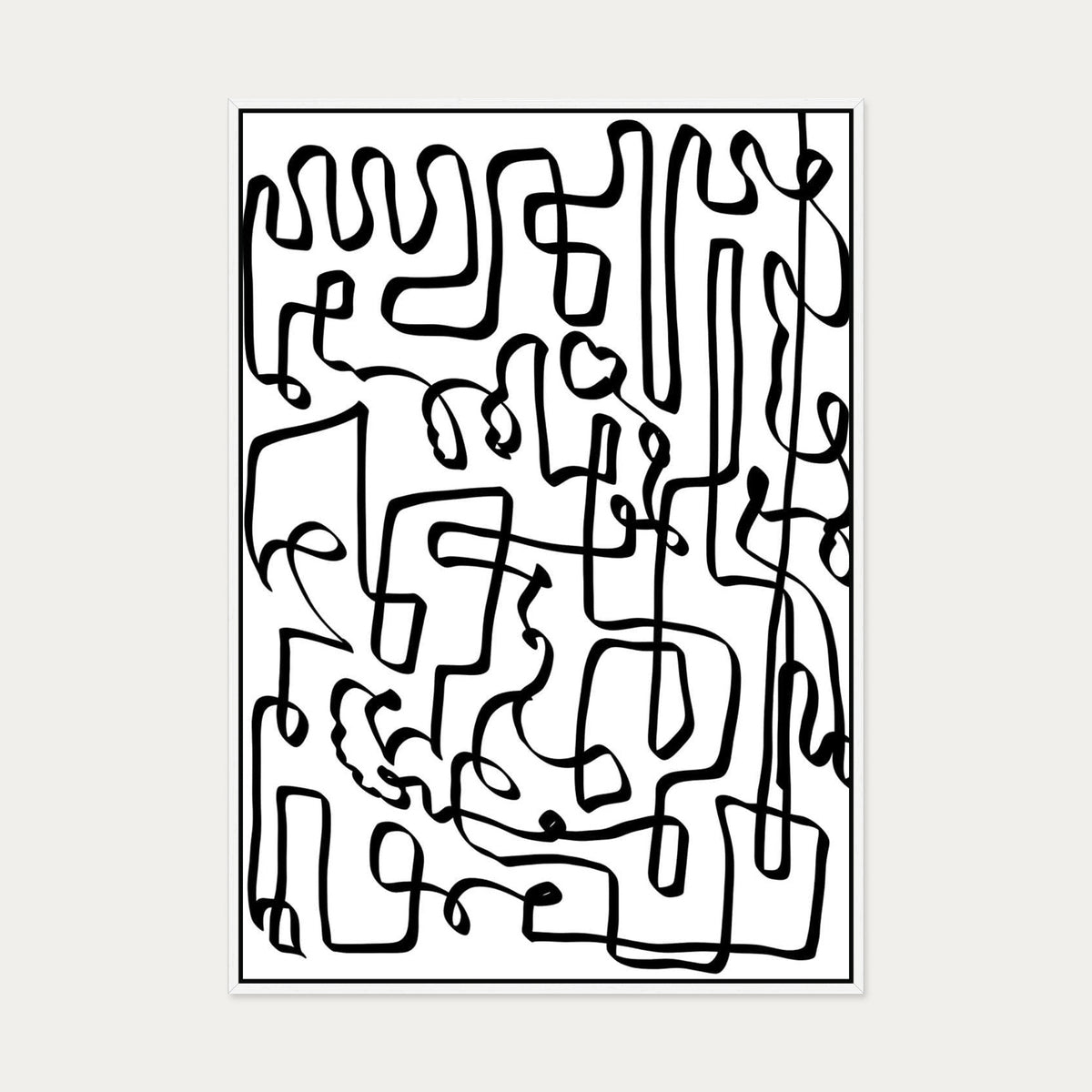 Curved Black Lines Canvas Art — 70 x 100 cm — White Frame