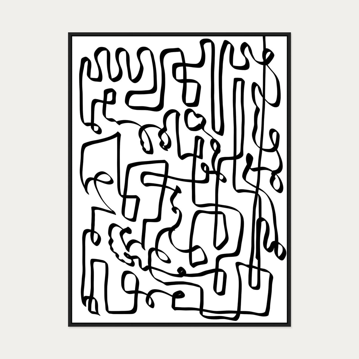 Curved Black Lines Canvas Art — 90 x 120 cm — Black Frame