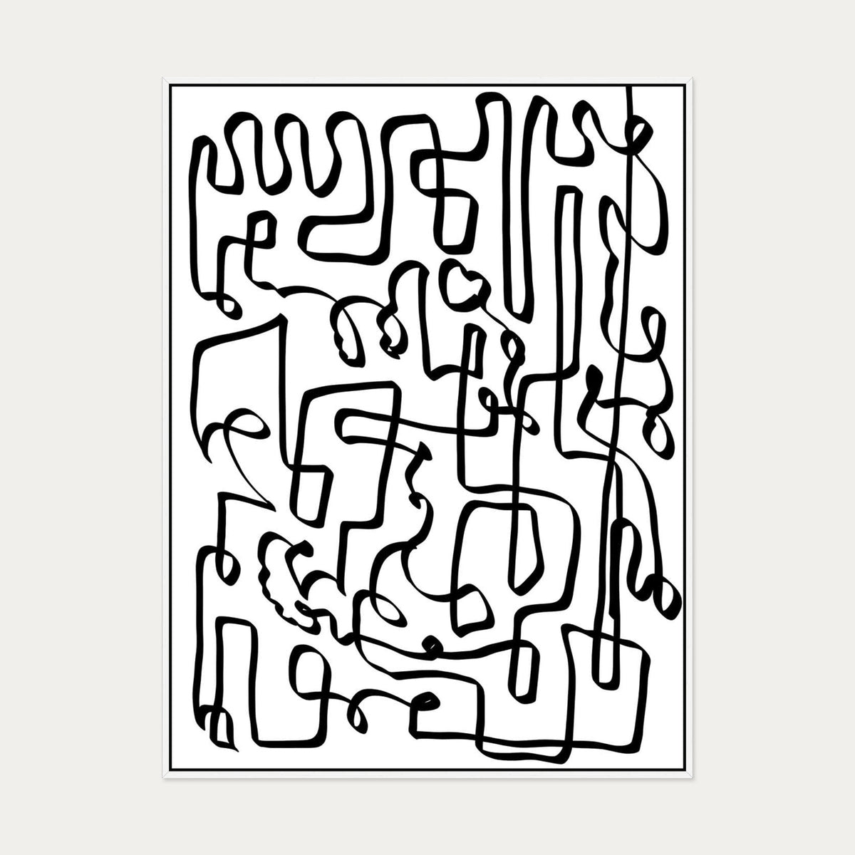 Curved Black Lines Canvas Art — 90 x 120 cm — White Frame