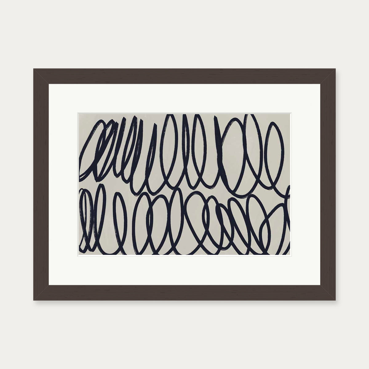 Curved Black Lines II Art Print — 30 x 40 cm — Brown Frame