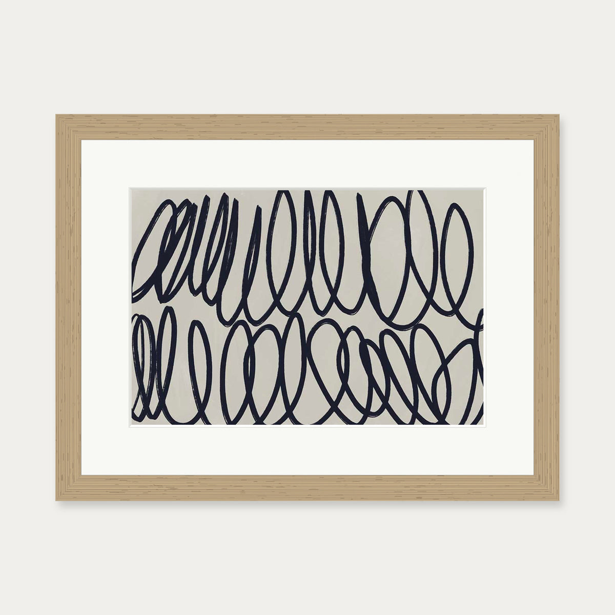 Curved Black Lines II Art Print — 30 x 40 cm — Oak Frame