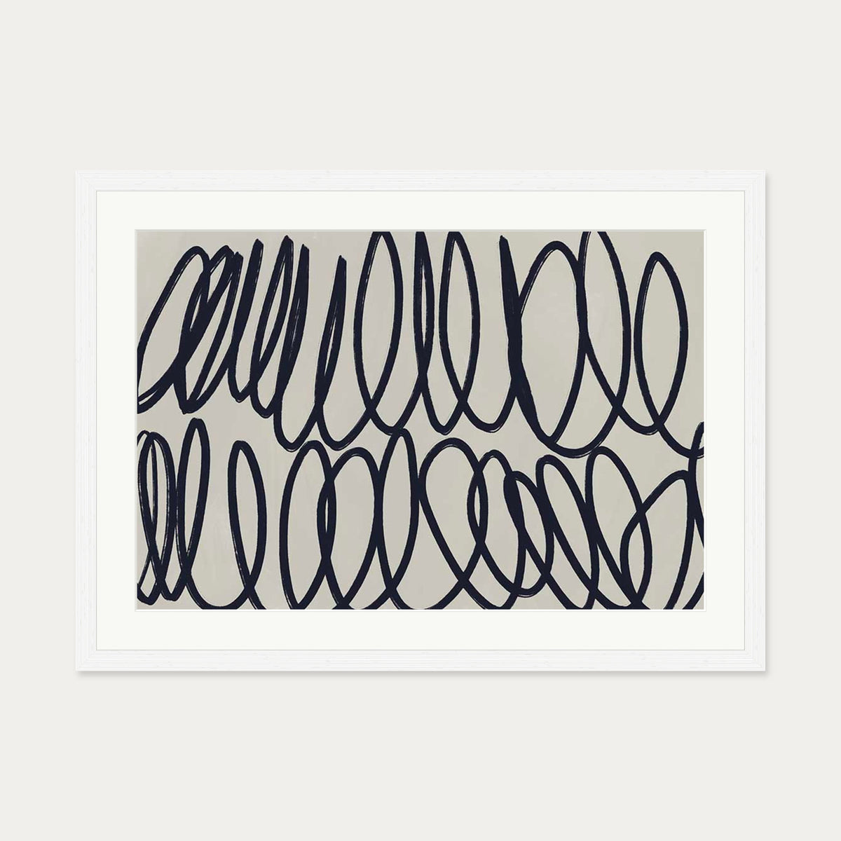 Curved Black Lines II Art Print — 50 x 70 cm — White Frame