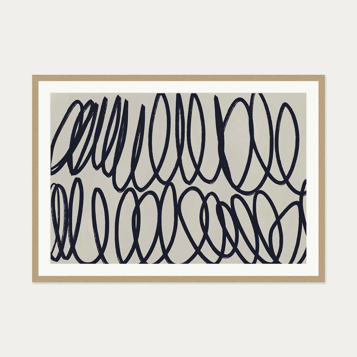 Curved Black Lines II Art Print — 70 x 100 cm — Oak Frame