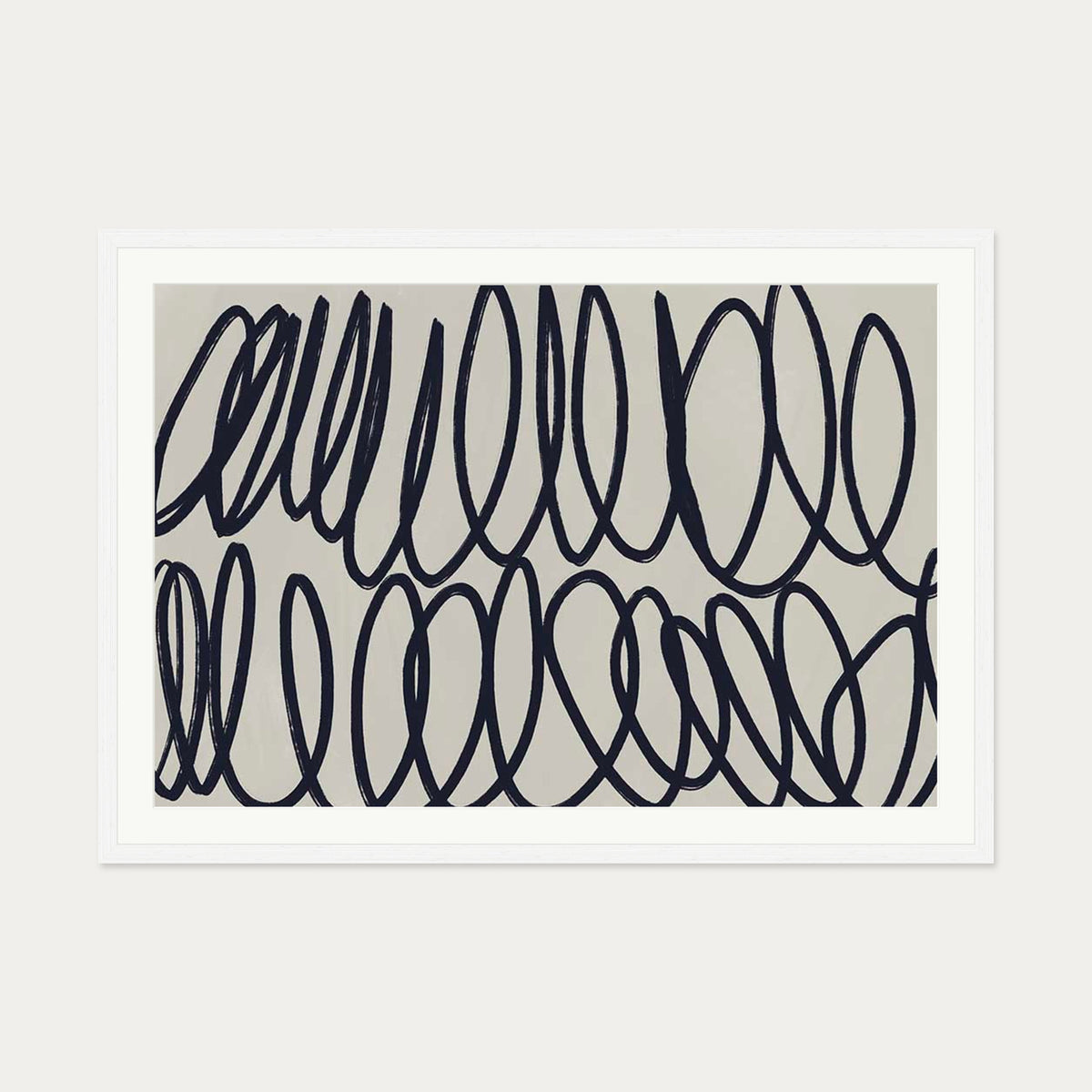 Curved Black Lines II Art Print — 70 x 100 cm — White Frame
