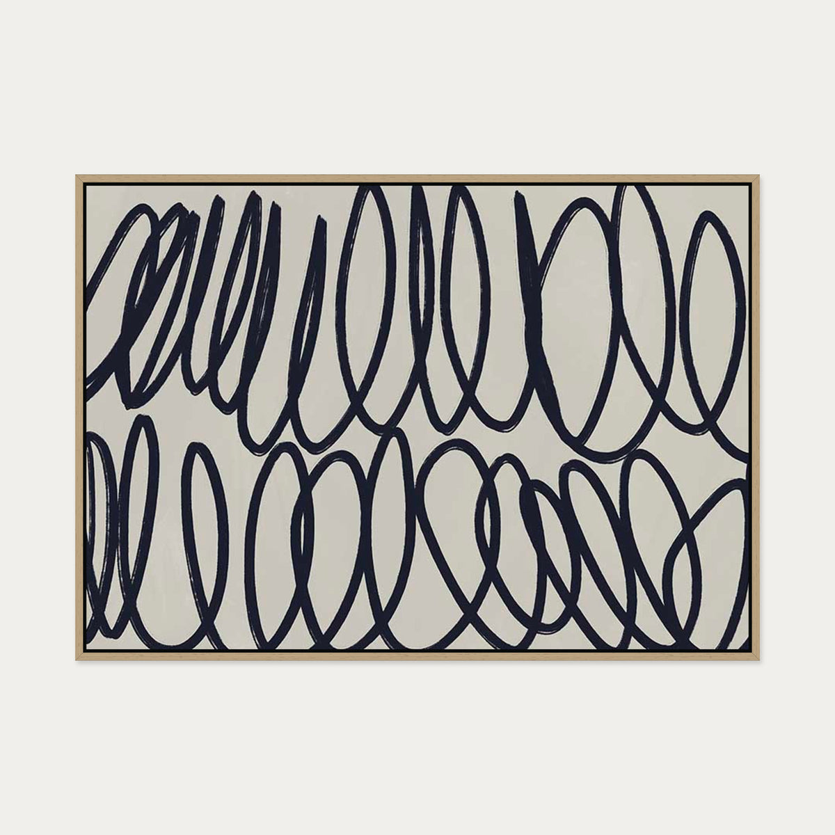 Curved Black Lines II Canvas Art — 70 x 100 cm — Oak Frame