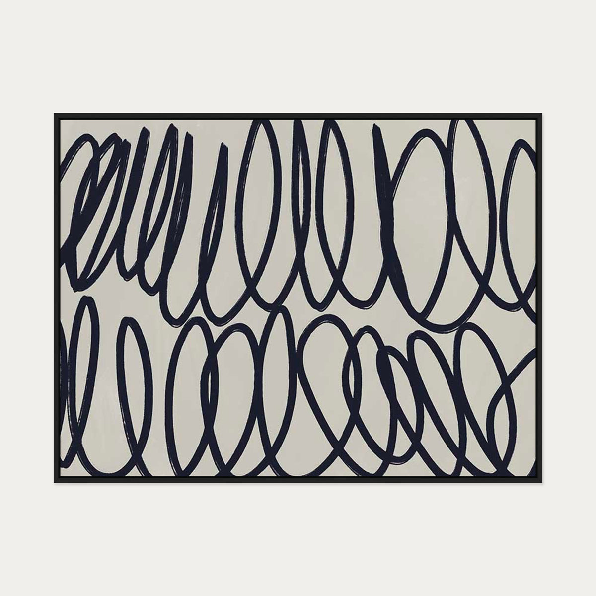 Curved Black Lines II Canvas Art — 90 x 120 cm — Black Frame