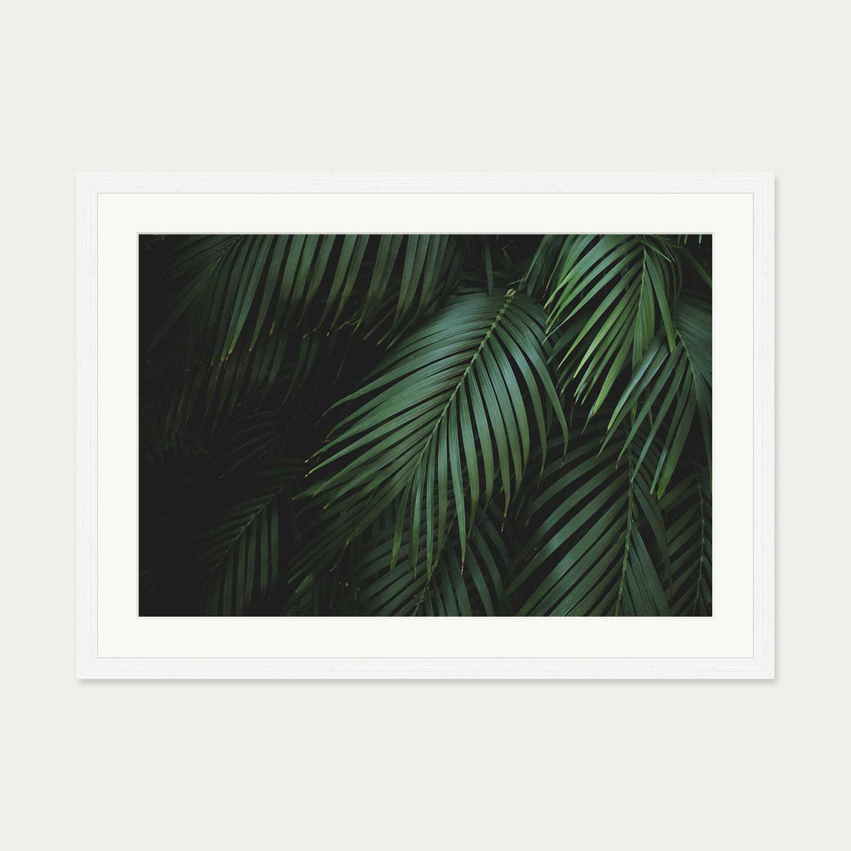Dark Green Botanical Wall Art Print — 50 x 70 cm — White Frame