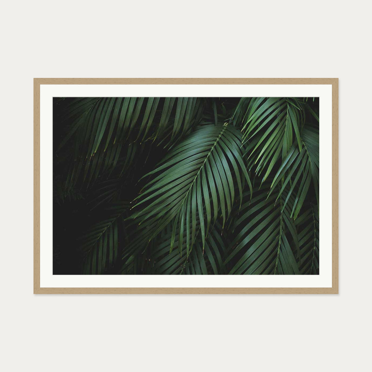 Dark Green Botanical Wall Art Print — 70 x 100 cm — Oak Frame