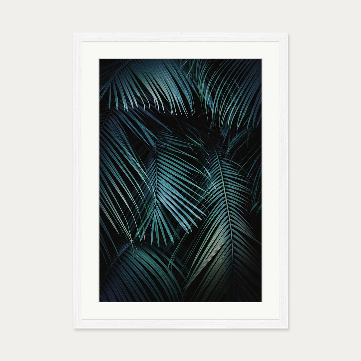 Dark Green Botanical Wall Art Print — 50 x 70 cm — White Frame