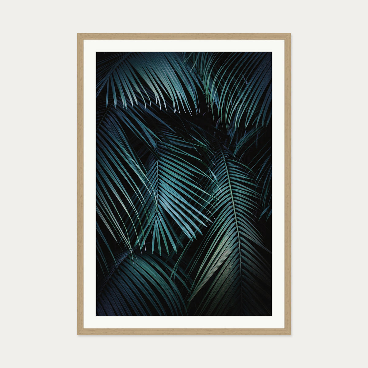 Dark Green Botanical Wall Art Print — 70 x 100 cm — Oak Frame