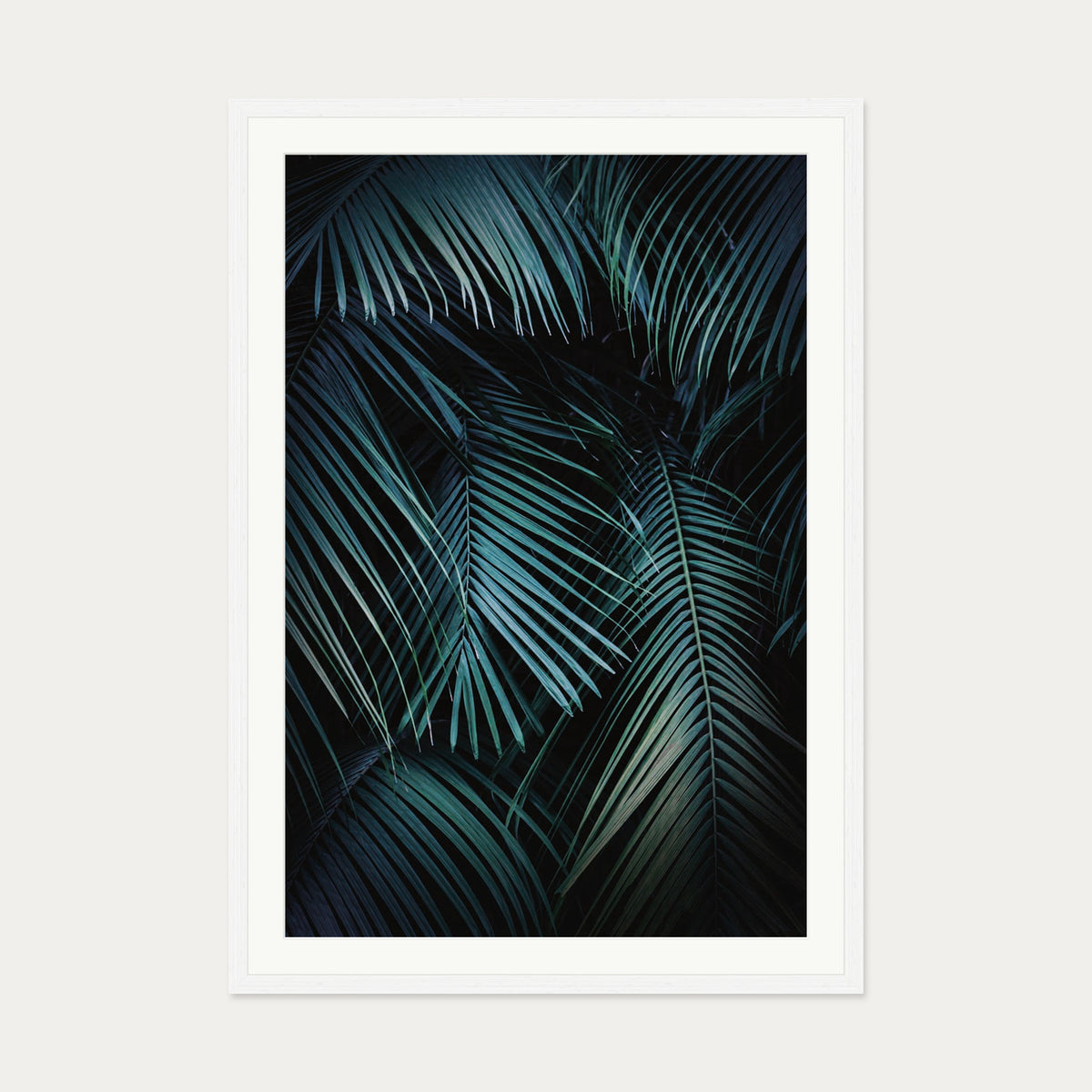 Dark Green Botanical Wall Art Print — 70 x 100 cm — White Frame