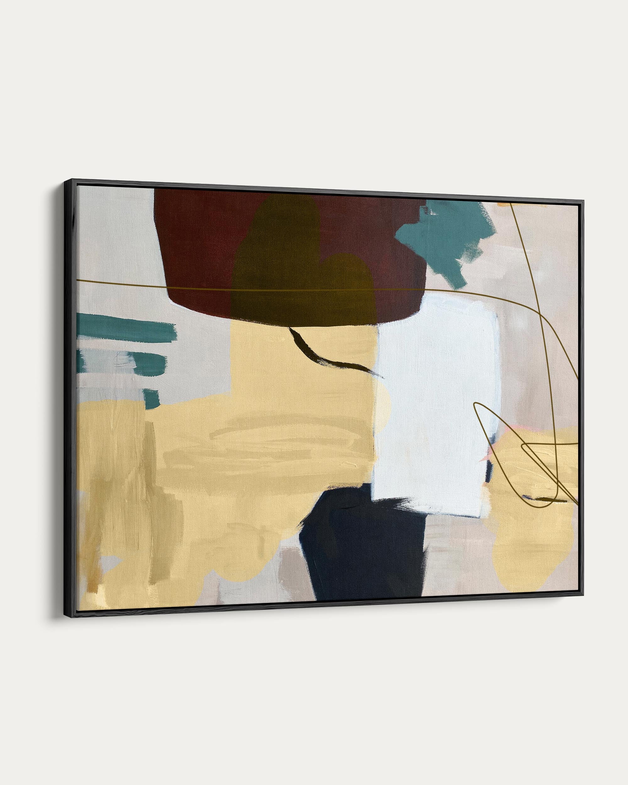 Abstract art print with colorful shapes on a white background